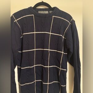 Oscar de la Renta Studio Navy Cable Windowpane Sweater Womens M